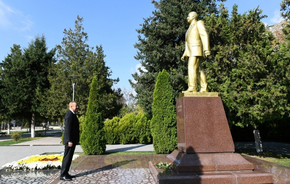 President Ilham Aliyev arrived in Gabala district for visit