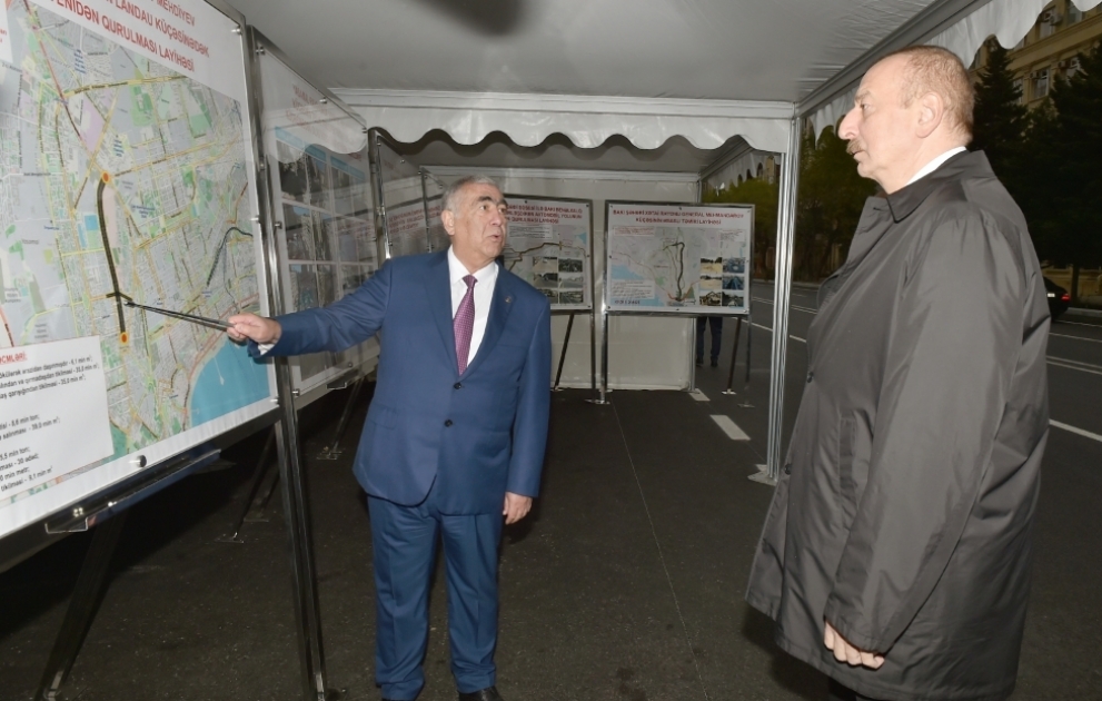 Le président de la République inspecte les travaux effectués sur un tronçon de la rue Chefayet Mehdiyev