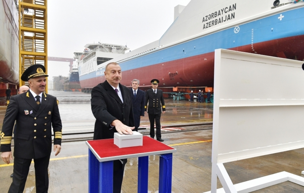 President Ilham Aliyev attended ceremony to launch first tanker built at Baku Shipyard