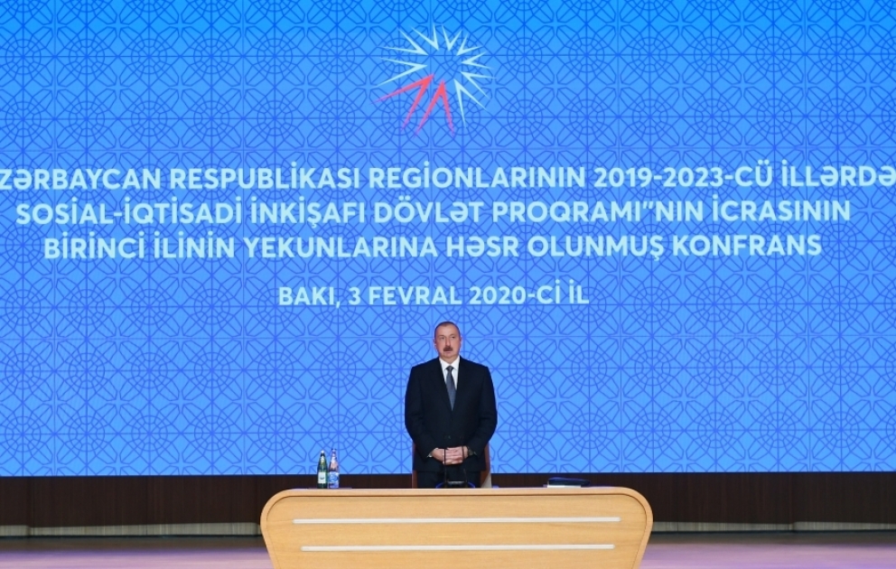 President Ilham Aliyev attends conference dedicated to results of first year implementation of the State Program on socio-economic development of regions in 2019-2023