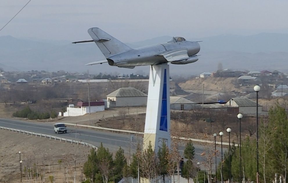 Magnificent memorial aircraft at entrance to Gazakh district