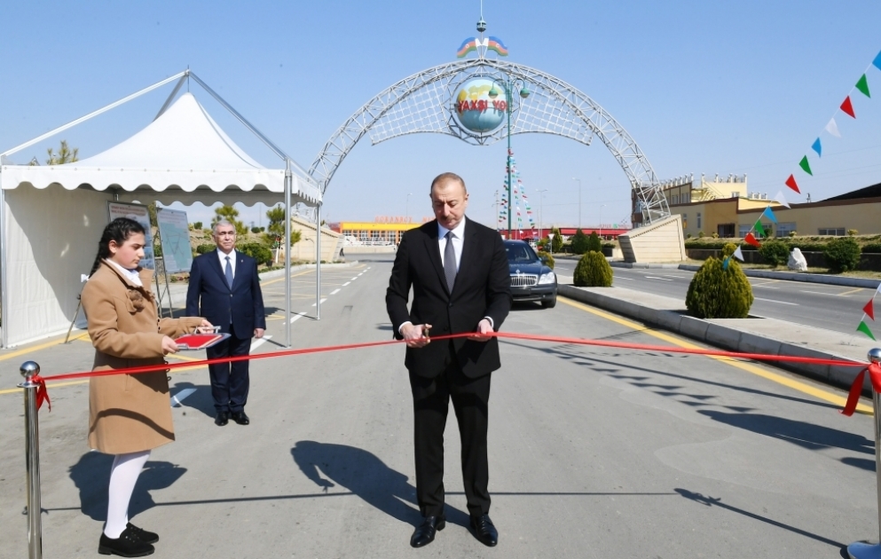 Prezident İlham Əliyev Qızılhacılı-Goranboy-Goran-Rəhimli- Veyisli-Qazanbulaq-Borsunlu yolunun açılışında iştirak edib