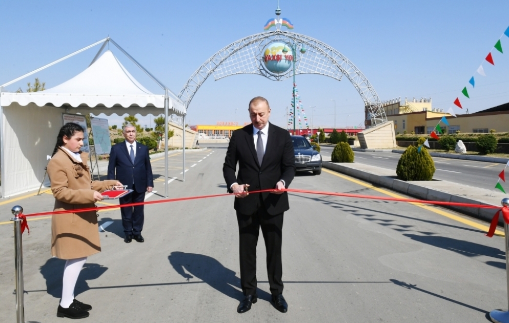 Президент Ильхам Алиев принял участие в открытии дороги Гызылгаджилы-Геранбой-Горан-Рагимли-Вейисли-Газанбулаг-Борсунлу