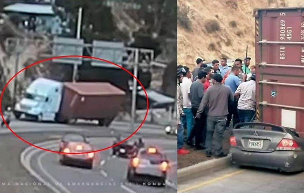 Водитель чудом уцелел, когда контейнер расплющил его автомобиль в Гондурасе