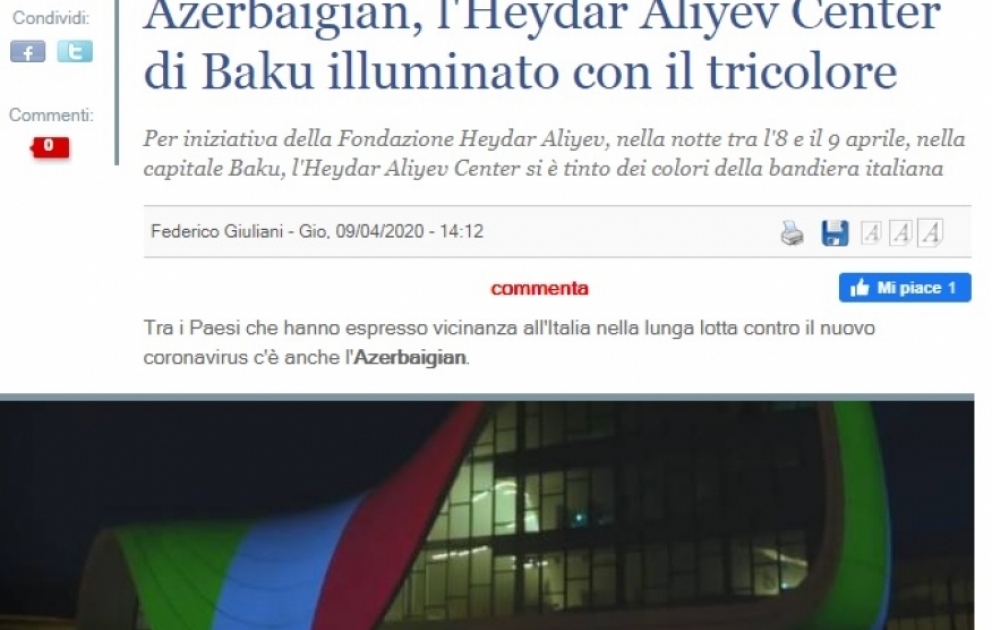 Azərbaycanın İtaliyaya göstərdiyi həmrəylik yenidən yerli mətbuatın gündəmindədir