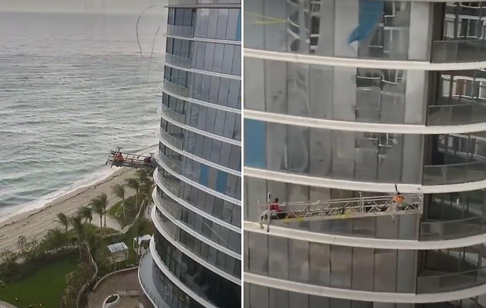 Miami Windstorm Sweeps Boom Carrying Workers Away from Skyscraper