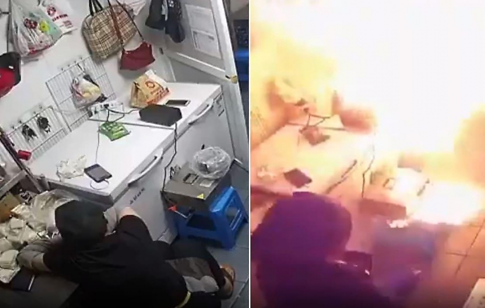 Огненное содержимое аккумулятора изверглось на кухне у владельца скутера во время зарядки