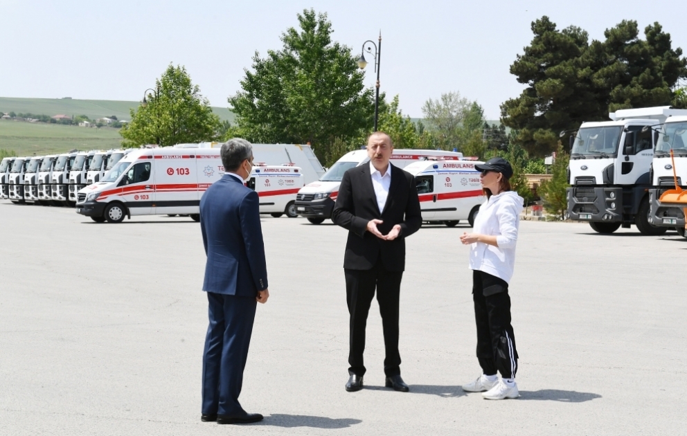 President Ilham Aliyev viewed transport vehicles and special machinery allocated to Shamakhi district