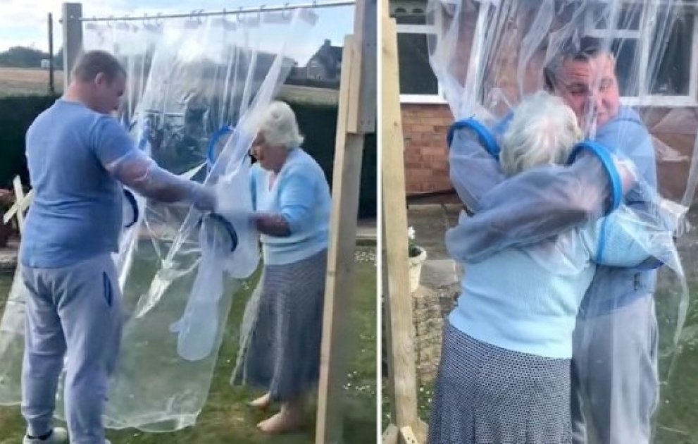 Man creates 'cuddle curtain' to hug his grandmother during coronavirus