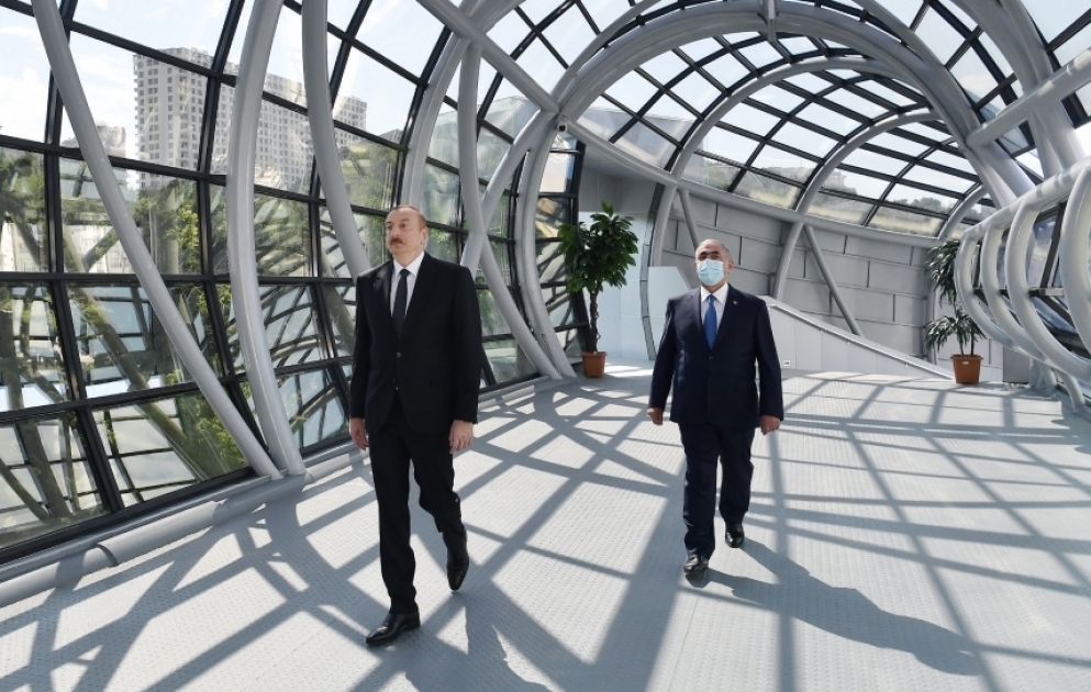 President Ilham Aliyev attended opening of above-ground pedestrian crossing in Neapol Street, Baku