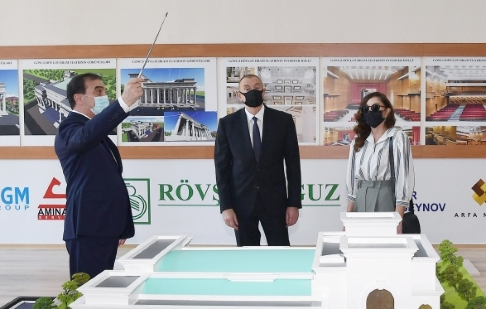 Prezident İlham Əliyev Gəncə Dövlət Dram Teatrının yeni binasının tikintisi ilə tanış olub