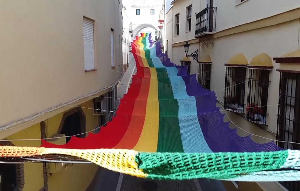 50 years of Pride: Spanish knitters fly a handmade giant rainbow flag