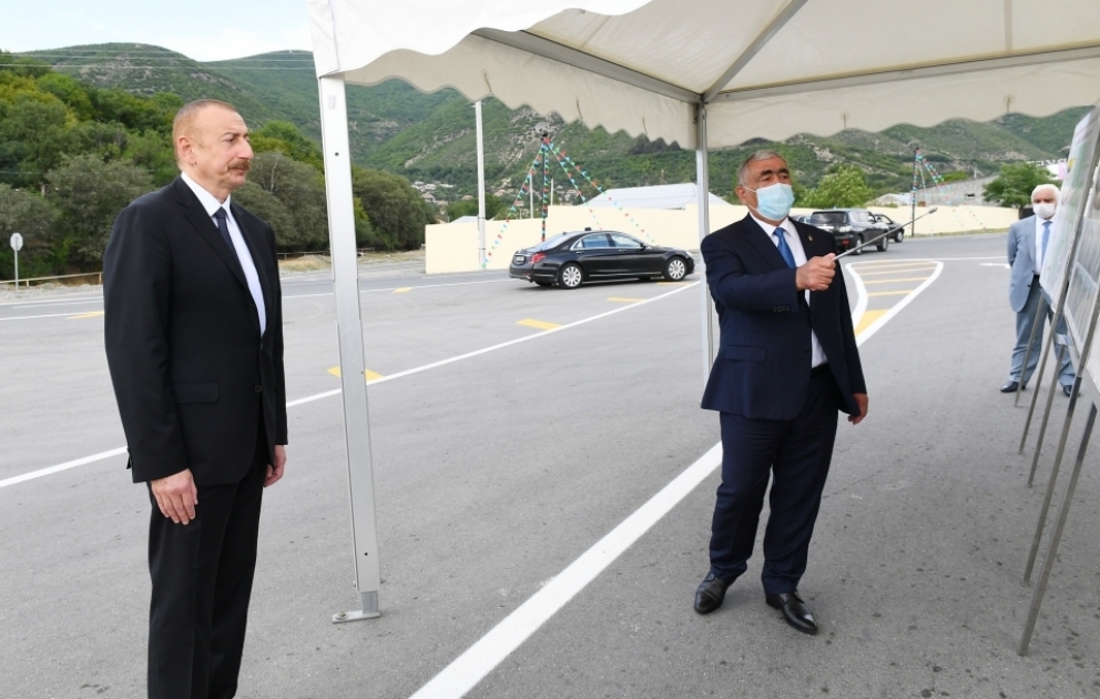 President Ilham Aliyev attended opening of newly renovated Gokhmug-Baltali-Babaratma-Garadaghli-Gudula-Dashuz highway in Shaki