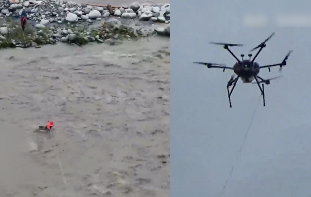 Drone rescues people trapped by floods in SW China