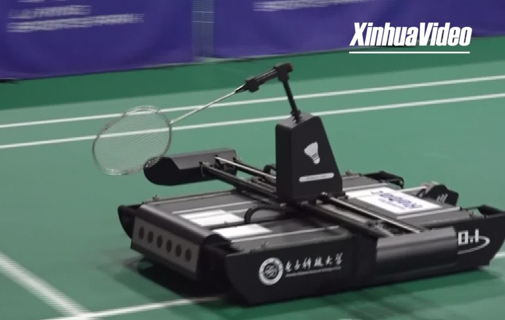 Robot badminton battle at south China sports festival