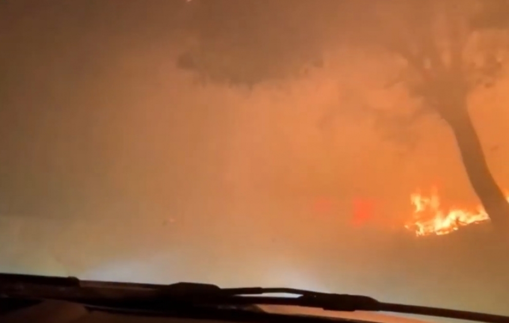 Car Drives Through Northern California Wildfire