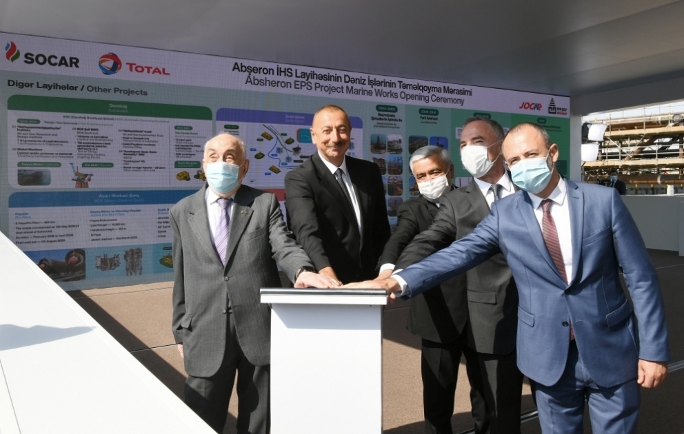 Prezident İlham Əliyev “Abşeron” yatağının dəniz əməliyyatlarının təməlqoyma mərasimində iştirak edib