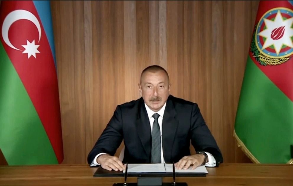 UN75-Gipfel und Generaldebatte der UN-Generalversammlung: Präsident Ilham Aliyev hält eine Rede im Videoformat