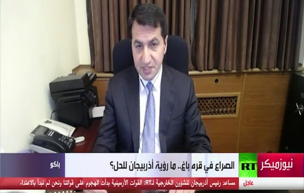 Prezidentin köməkçisi Hikmət Hacıyev Ermənistanın təxribatları ilə bağlı “Russia Today Arabic” kanalına müsahibə verib