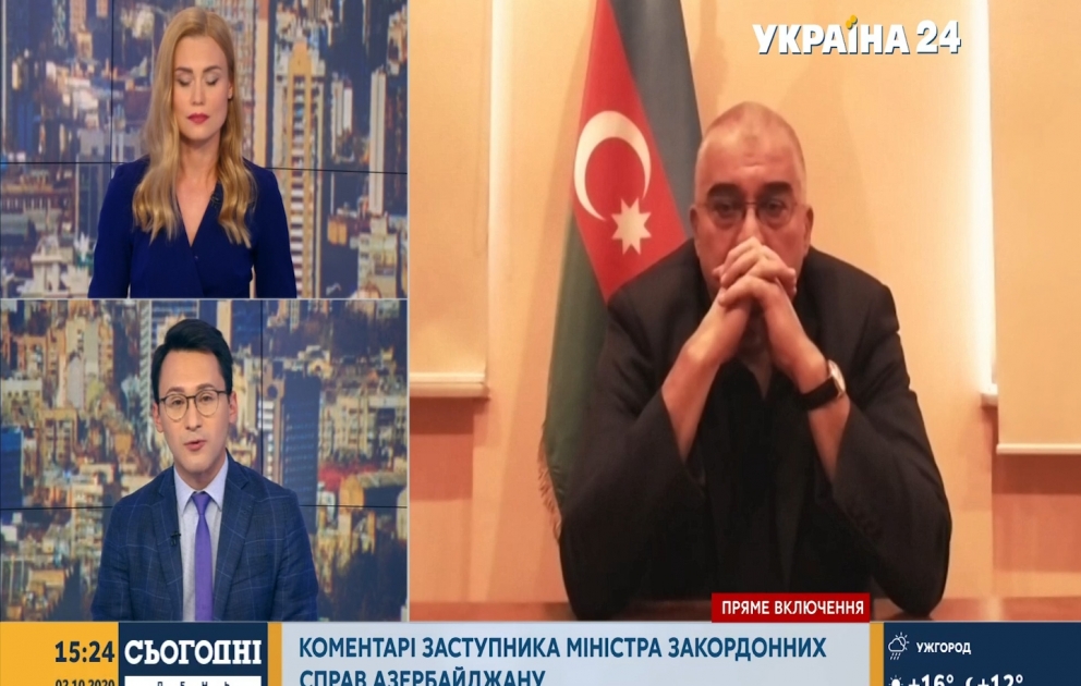 Araz Əzimov Ukrayna telekanalında Ermənistanın təxribatçı əməllərindən danışıb