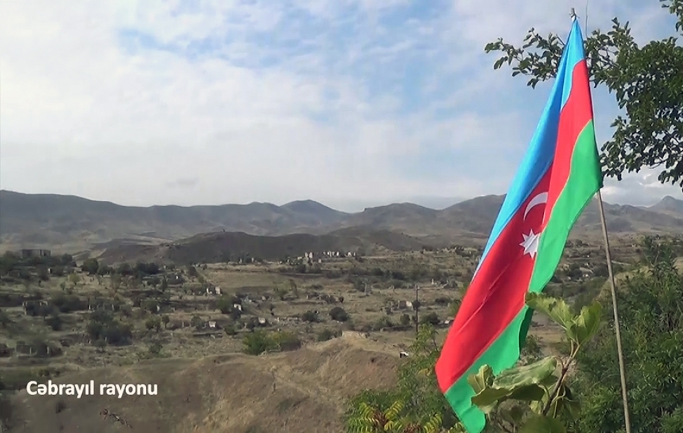 The Flag of Azerbaijan is waving in the liberated territories of the Jabrayil region