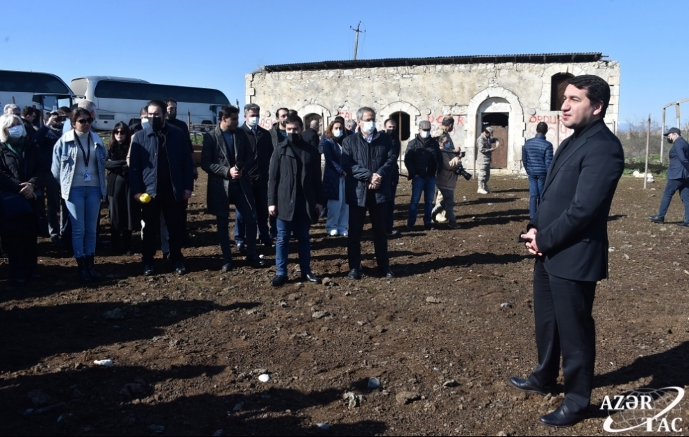 Representatives of diplomatic corps and military attaches visit liberated Merdinli village, Fuzuli district