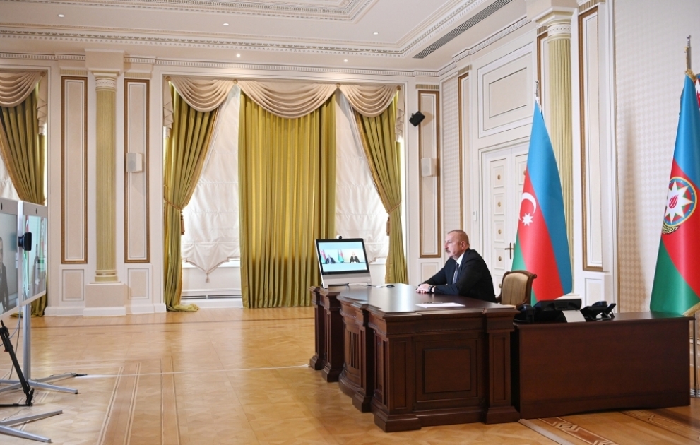 Präsident Ilham Aliyev empfängt Zaur Mikayilov im Videoformat im Zusammenhang mit seiner Ernennung zum Vorsitzenden der Offenen AG für Melioration und Wasserwirtschaft in Aserbaidschan