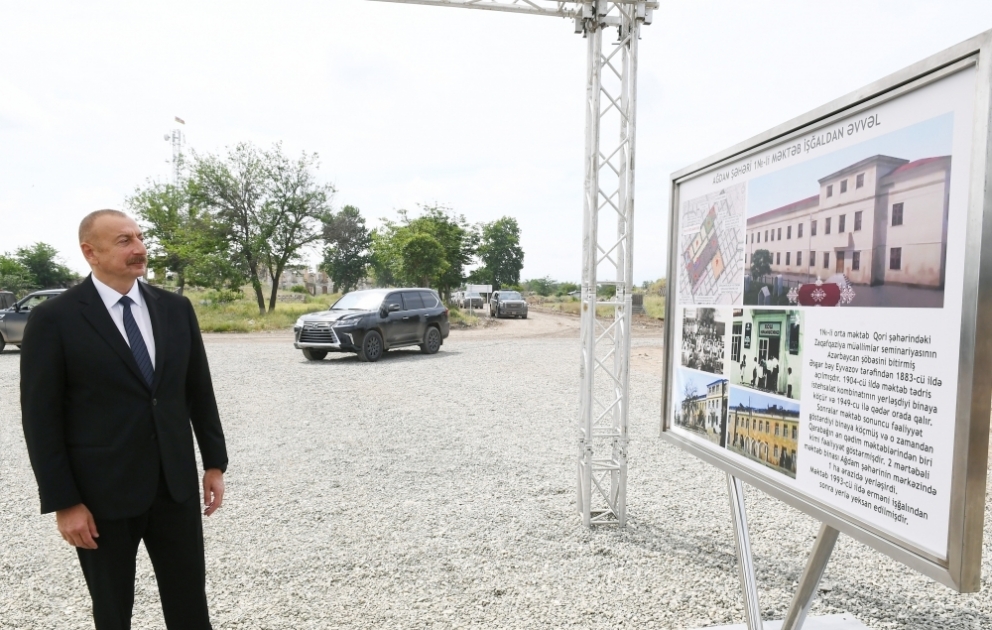 President Ilham Aliyev laid foundation stone for new building of Aghdam city school No1