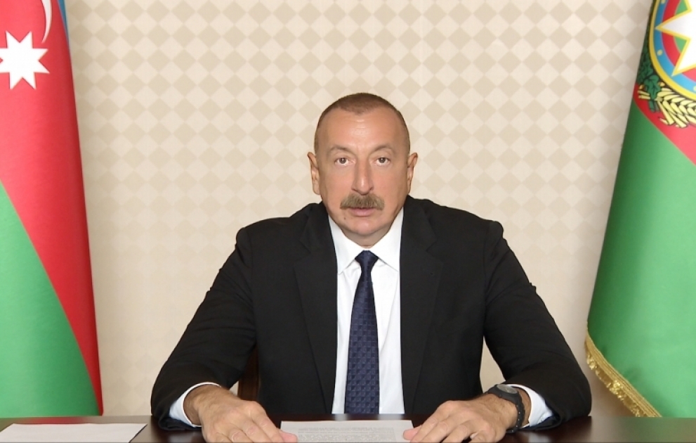 Präsident Ilham Aliyev spricht per Videokonferenz auf der 74. Sitzung der Weltgesundheitsversammlung