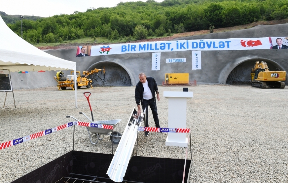President Ilham Aliyev laid foundation stone for tunnel to be constructed on Ahmadbayli-Fuzuli-Shusha highway