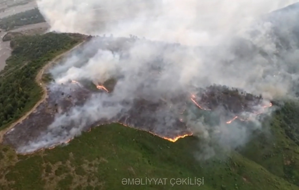 Qəbələdə dağlıq ərazidə yanğını söndürmək üçün helikopter cəlb olunub