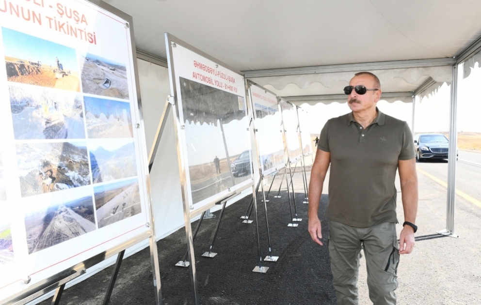 President Ilham Aliyev viewed completion of work at Ahmadbayli-Fuzuli-Shusha Victory road