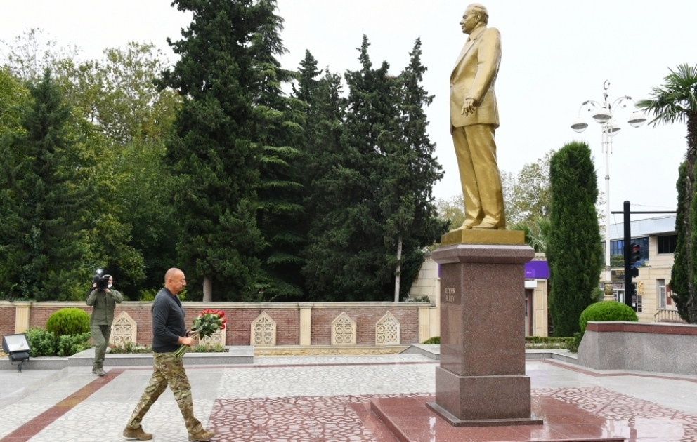 President Ilham Aliyev arrived in Tartar district for visit