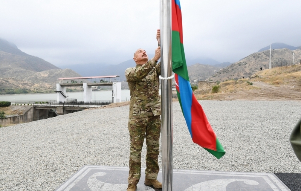 President Ilham Aliyev raised Azerbaijani flag in Sugovushan settlement, Tartar district