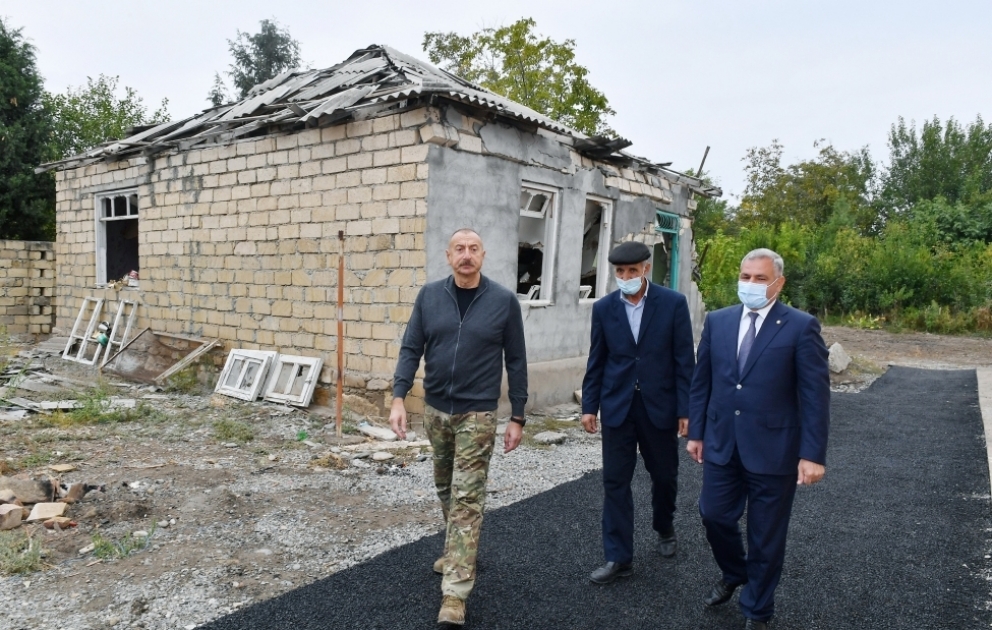 President Ilham Aliyev viewed conditions created in a new house built on the site of the one destroyed in Tartar as a result of Armenian armed forces’ missile attacks