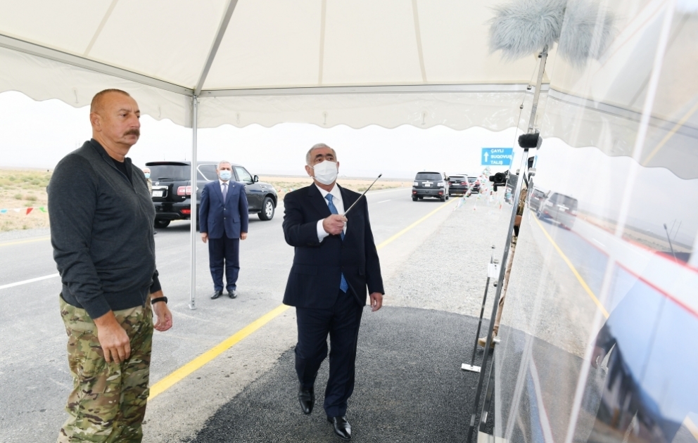 Terter: Präsident Ilham Aliyev weiht Automobilstraßen ein, die in die Dörfer Sugovuschan und Talysch führen