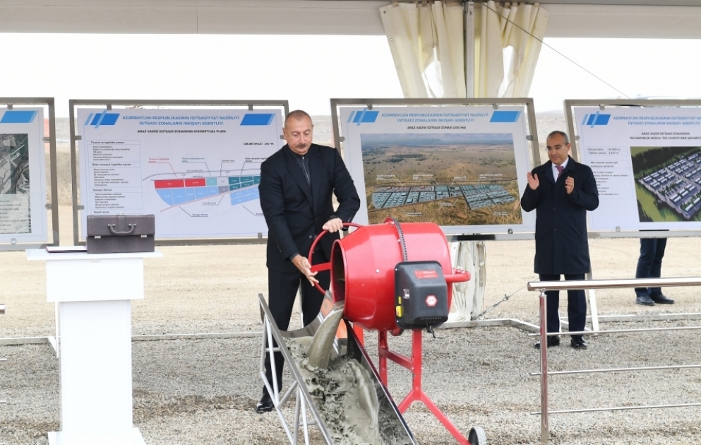 President Ilham Aliyev laid foundation stone for “Araz Valley Economic Zone” Industrial Park to be established in East Zangazur economic region