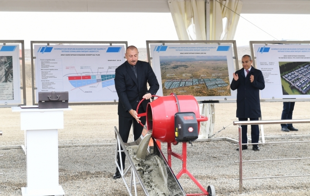 Präsident Ilham Aliyev legt Grundstein für Industriepark, der in der Wirtschaftsregion Ost-Zangazur angelegt werden soll