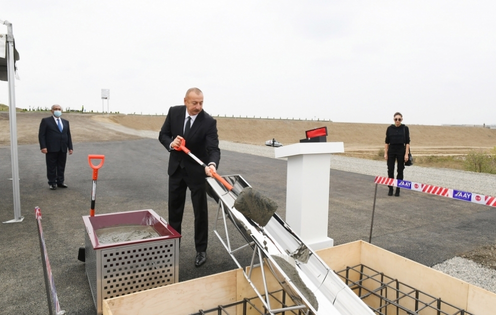 President Ilham Aliyev and First Lady Mehriban Aliyeva visited Fuzuli district Foundation stone for Fuzuli-Aghdam highway was laid