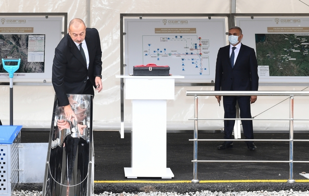 Prezident İlham Əliyev Zəngilan rayonunda Rəqəmsal Yarımstansiyanın təməlini qoyub