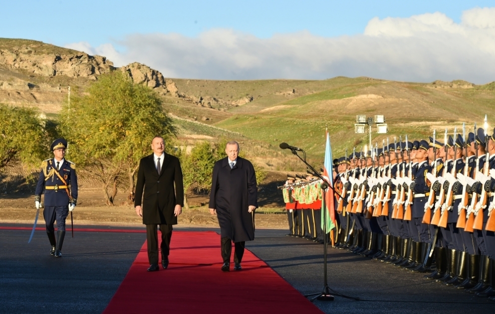 Official welcome ceremony was held for Turkish President Recep Tayyip Erdogan in Aghali village, Zangilan district