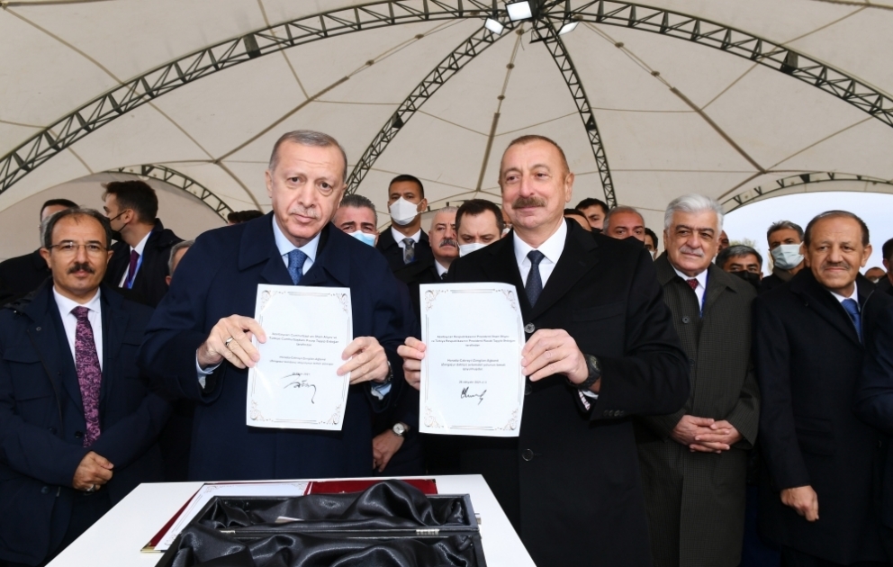 Azerbaijani, Turkish presidents laid foundation stone for Zangazur corridor-Horadiz-Jabrayil-Zangilan-Aghband highway