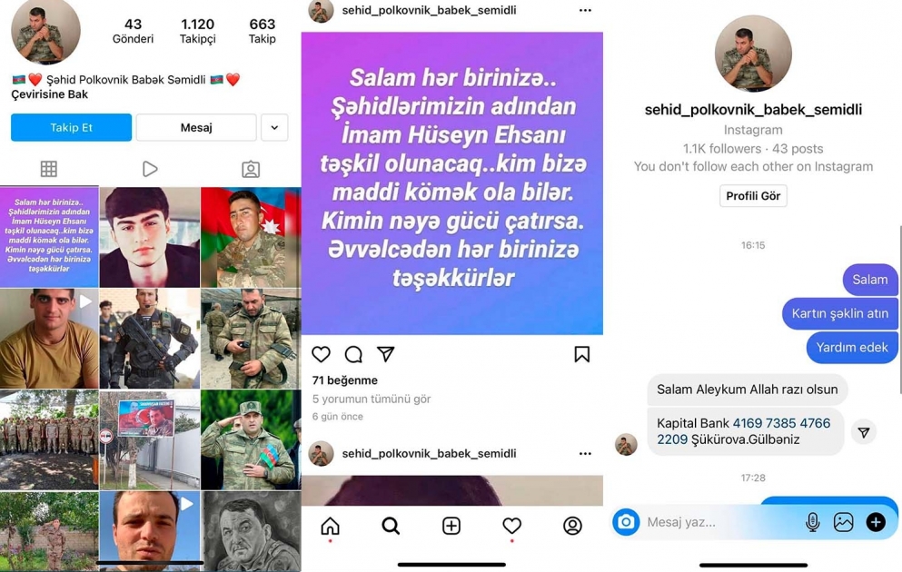 Şəhid polkovnikin adından saxta səhifə açaraq insanlardan pul tələb edən şəxs saxlanılıb