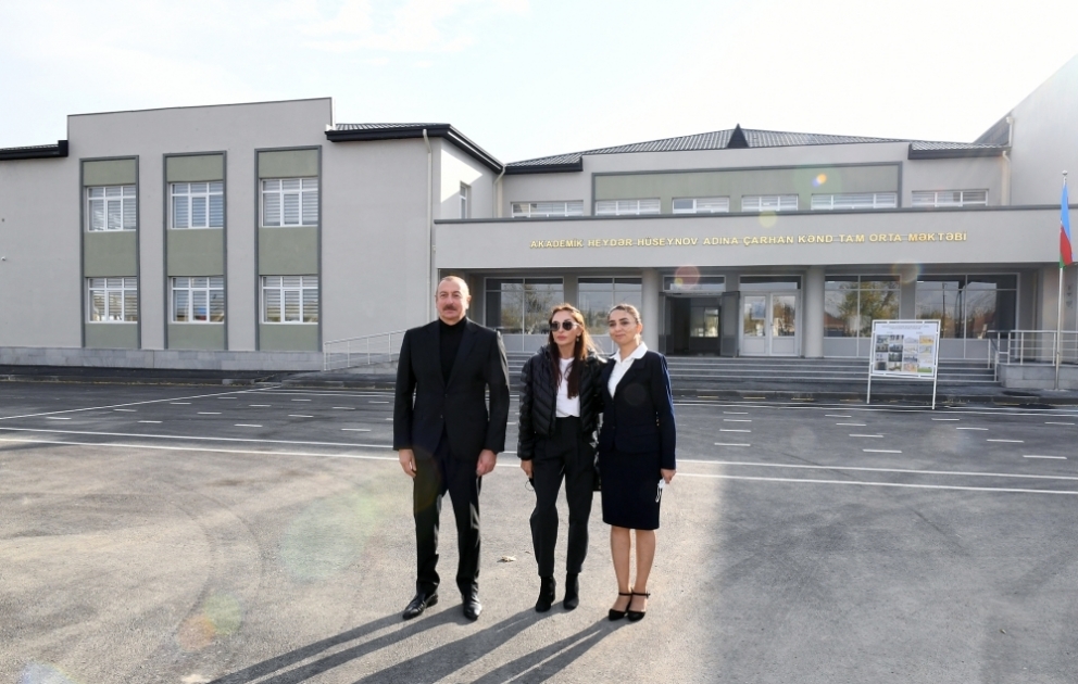 President Ilham Aliyev and First Lady Mehriban Aliyeva attended opening of new building of Jarhan village secondary school