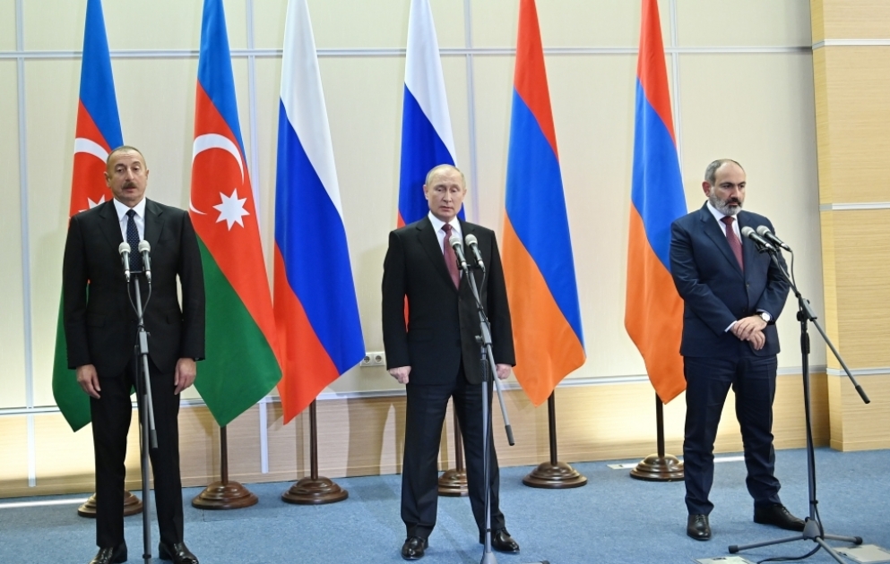 Russian President, Azerbaijani President and Armenian Prime Minister made press statements