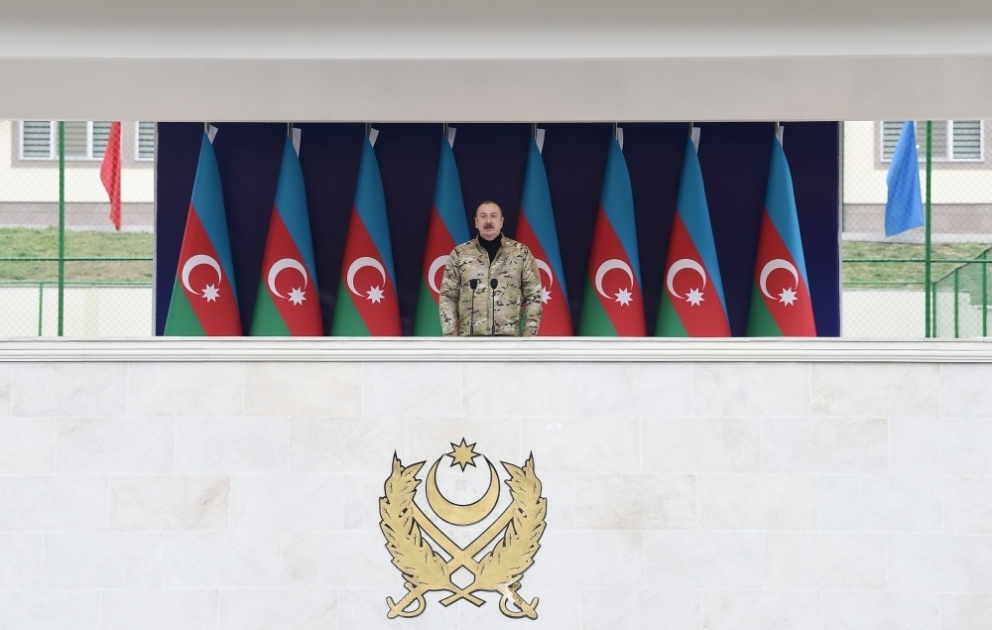 Le président azerbaïdjanais Ilham Aliyev participe à l’inauguration d’un site militaire dans le bourg de Hadrout