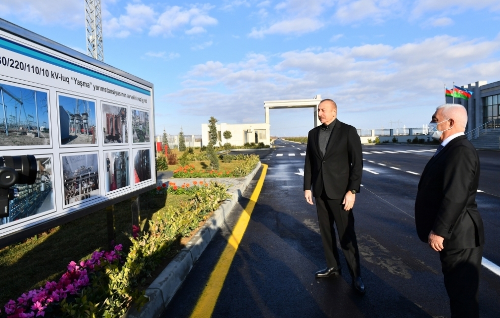 Prezident İlham Əliyev yenidən qurulan 330 kilovoltluq “Yaşma” qovşaq yarımstansiyasının açılışında iştirak edib