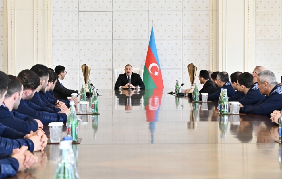 President Ilham Aliyev received members of Azerbaijani national team participating in European Wrestling Championships in Hungary