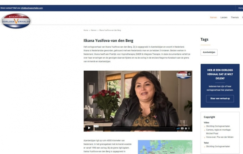 Niderlandın “oorlogsverhalen.com” portalında Ağdam reallıqlarını əks etdirən sənədli film yayımlanıb