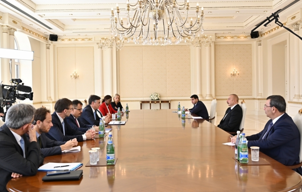 Präsident Ilham Aliyev empfängt Delegation um Vorsitzenden des Ausschusses für auswärtige Angelegenheiten des Europäischen Parlaments